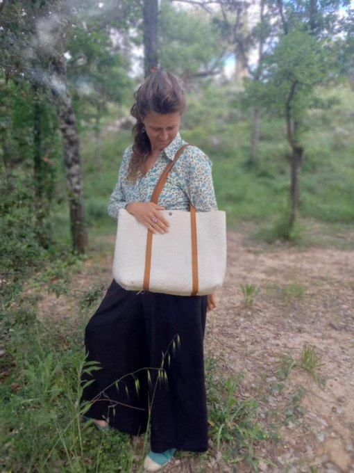 Sac Cabas Laine et Cuir grand modèle 